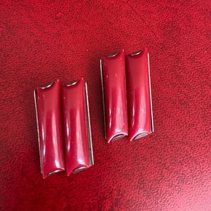 Vintage Red & Silver ART DECO Clip on Earrings AWESOME LQQK Swanky Retro 70s